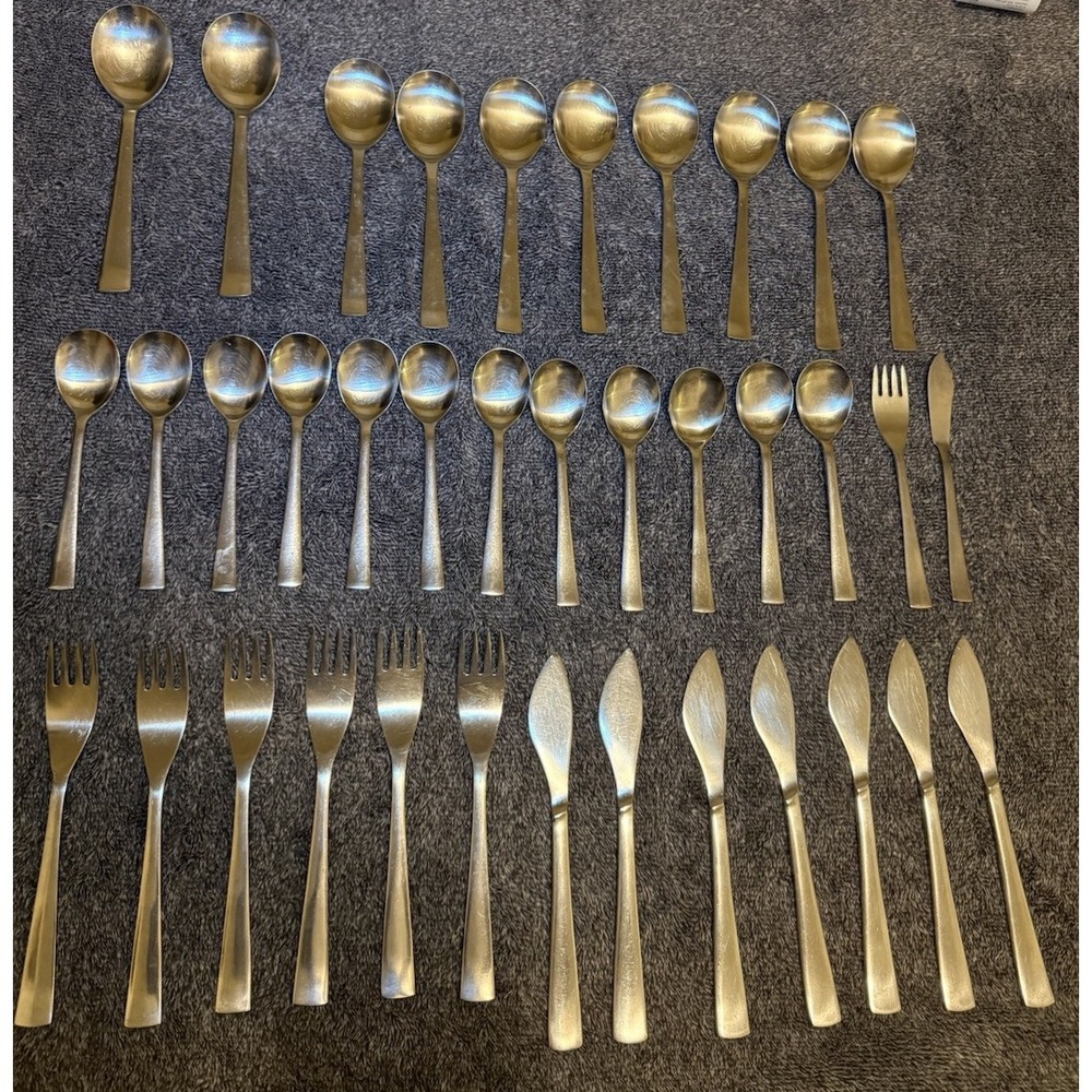 Vintage Airline Style Stainless Flatware Lot 37 Pc Forks Spoons‎ Knives Japan